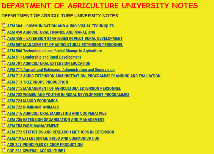 DEPARTMENT OF AGRICULTURE UNIVERSITY NOTES - KENYA