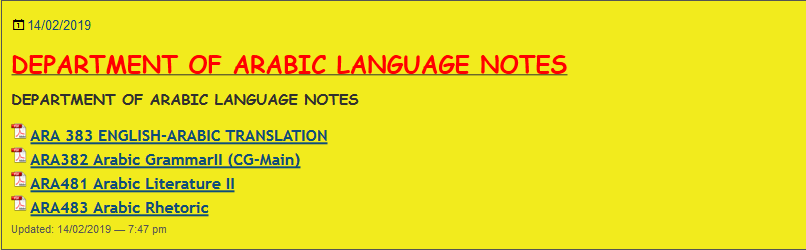 DEPARTMENT OF ARABIC LANGUAGE NOTES - KENYA