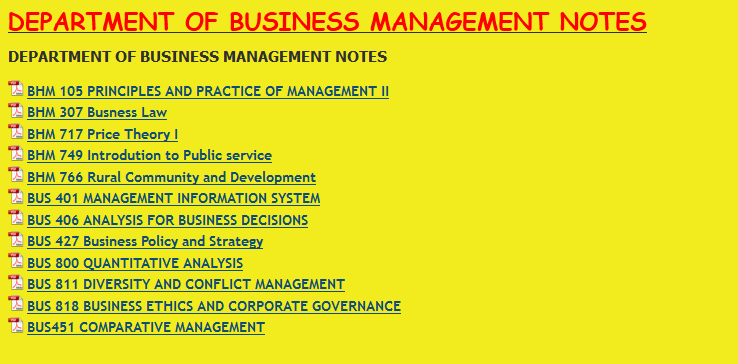 DEPARTMENT OF BUSINESS MANAGEMENT NOTES - KENYA