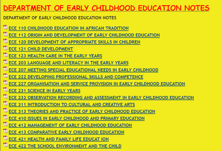 DEPARTMENT OF EARLY CHILDHOOD EDUCATION NOTES - KENYA