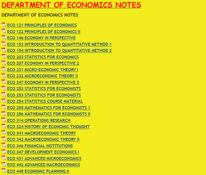 DEPARTMENT OF ECONOMICS NOTES - KENYA