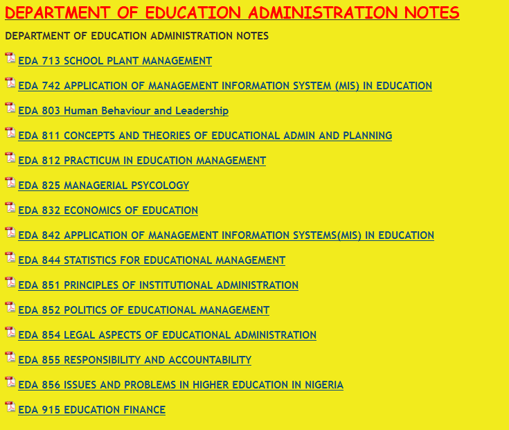 DEPARTMENT OF EDUCATION ADMINISTRATION NOTES - KENYA