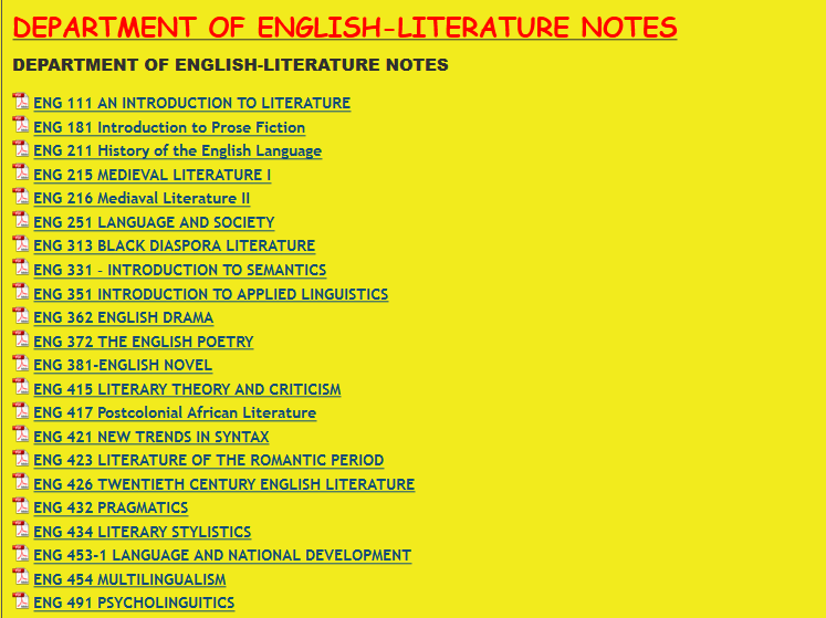 DEPARTMENT OF ENGLISH-LITERATURE NOTES - KENYA