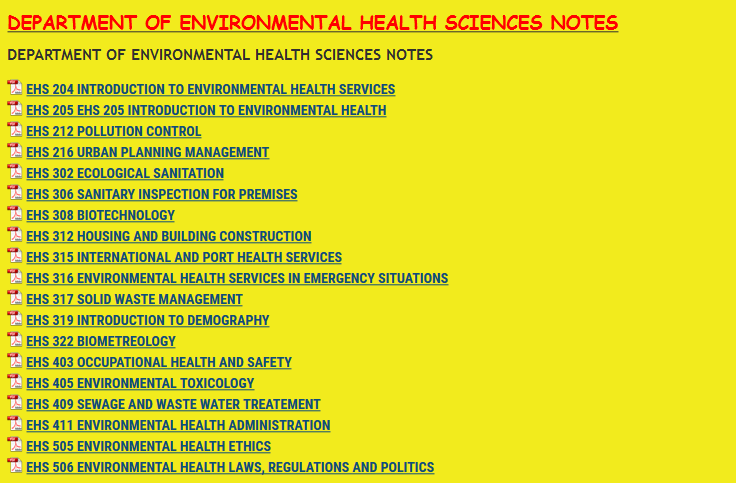 DEPARTMENT OF ENVIRONMENTAL HEALTH SCIENCES NOTES - KENYA