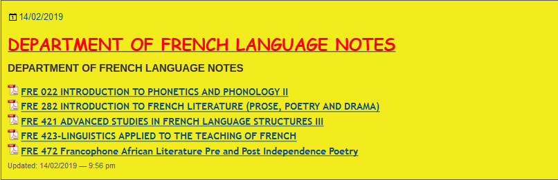 DEPARTMENT OF FRENCH LANGUAGE NOTES - KENYA