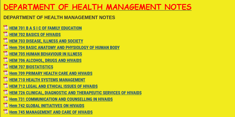 DEPARTMENT OF HEALTH MANAGEMENT NOTES - KENYA