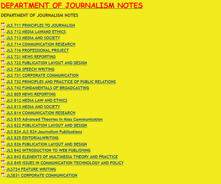 DEPARTMENT OF JOURNALISM NOTES - KENYA