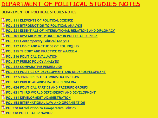 DEPARTMENT OF POLITICAL STUDIES NOTES - KENYA