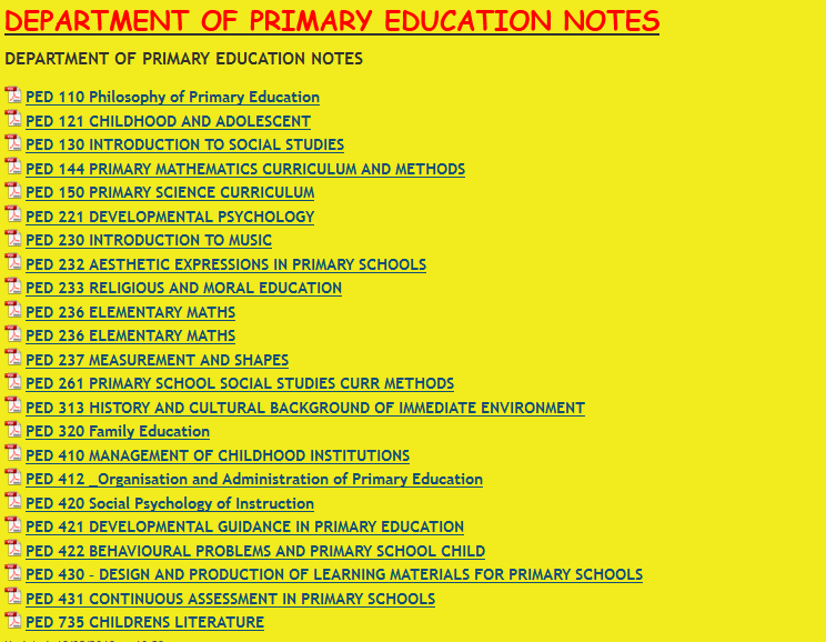 DEPARTMENT OF PRIMARY EDUCATION NOTES - KENYA