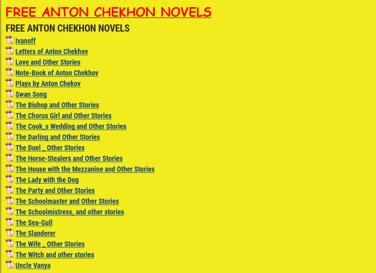 FREE ANTON CHEKHON NOVELS