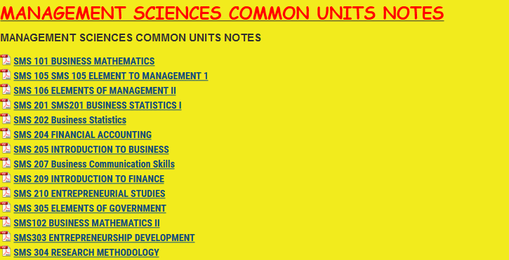 MANAGEMENT SCIENCES COMMON UNITS NOTES - KENYA