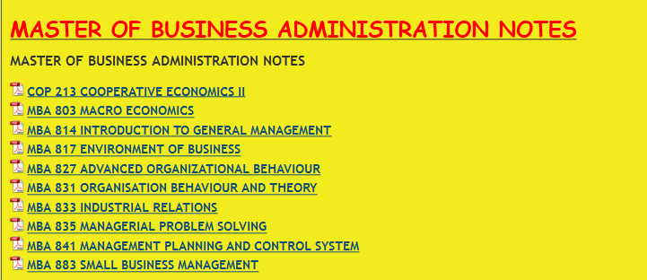 MASTER OF BUSINESS ADMINISTRATION NOTES - KENYA