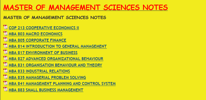 MASTER OF MANAGEMENT SCIENCES NOTES - KENYA