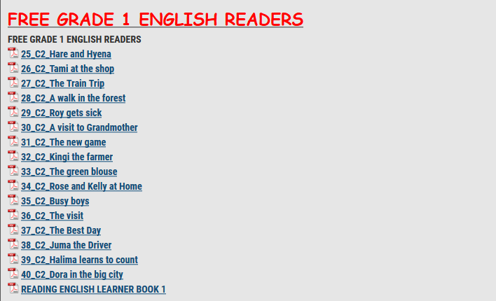 FREE GRADE 1 ENGLISH READERS - KENYA
