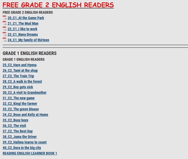 FREE GRADE 2 ENGLISH READERS - KENYA