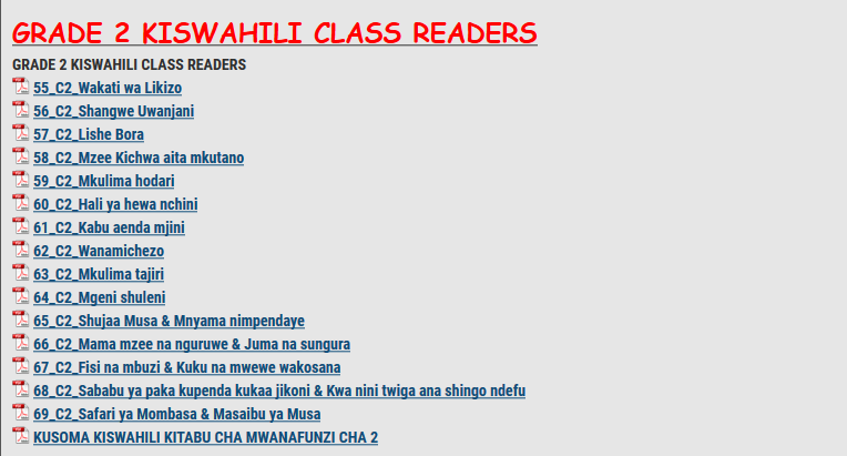 GRADE 2 KISWAHILI CLASS READERS - KENYA